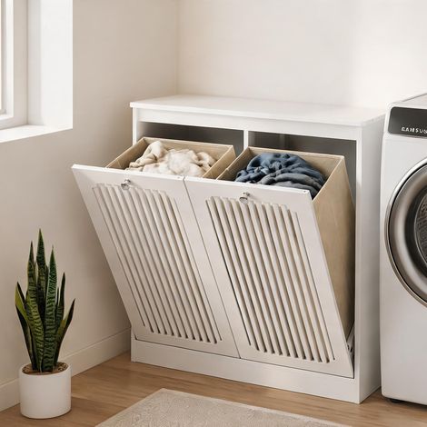 Armoire à linge avec façade à lamelles et deux compartiments (1/5)