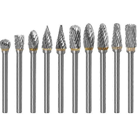 Kit de 10 fraises rotatives en carbure de tungstène à double coupe, queue de 3 mm, tête de 6 mm, pour outil Dremel, perceuse électrique et ponceuse, pour la sculpture, le polissage et la gravure des m (1/5)