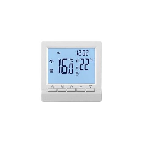 Thermostat programmable hebdomadaire pour chaudière gaz, alimenté par piles 1,5 V, avec écran rétroéclairé et réglage précis de la température, couleur blanc
