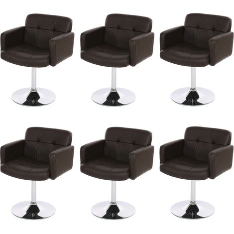 [NUNCA USADO] Lote de 6 sillas de comedor Orlando, silla de cocina silla giratoria, imitación de cuero cromado MVG-certificado, marrón