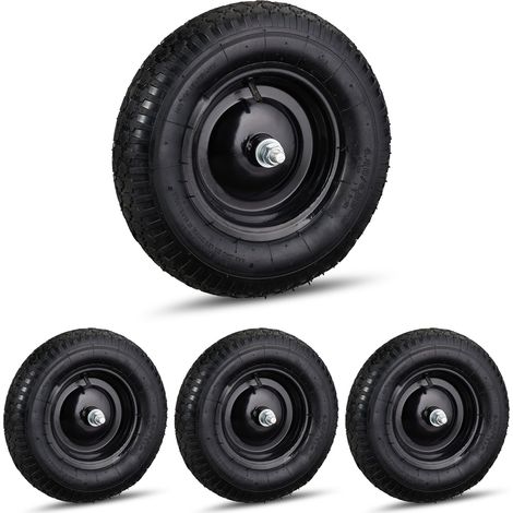4 Ruedas para carretilla de jardín, 4.80 4.00-8, Neumático, Llanta de acero, Con eje, 120 kg, Negro (1/5)