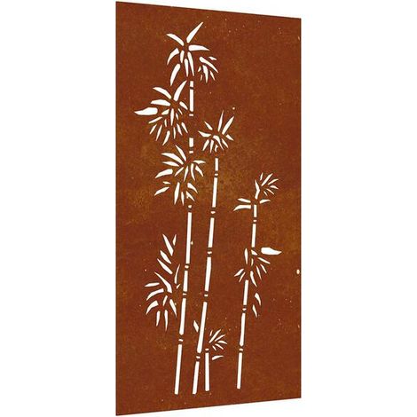Décoration murale de jardin, 105 x 55 cm, motif bambou en acier patiné (1/5)
