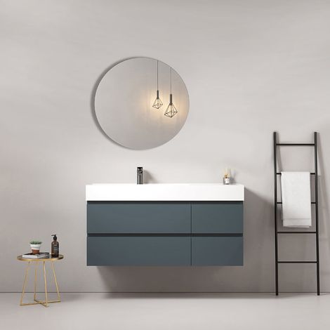 Mobile bagno sospeso 120 cm Blu Mare Lavabo a Sinistra in Resina Specchio Tondo - Fiji Paint (1/4)