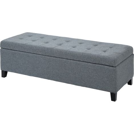 Banc, banc rembourré avec espace de rangement, banc de lit avec couvercle, aspect lin, banc coffre, banc de rangement pour salon (1/3)