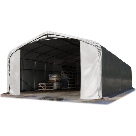 6x12m hangar TOOLPORT, porte 4,1x2,9m, toile PRIMEtex PVC 2300 N gris, anti-feu, avec statique (type de sol : béton) (1/5)