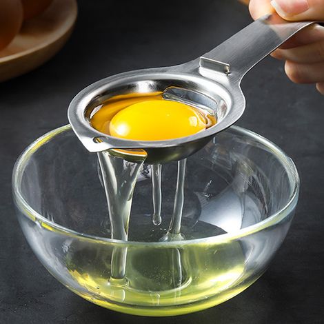 Separador de huevos de acero inoxidable, separador de yemas, separador de claras, separador de huevos de mango largo, filtro, utensilios de cocina para cocinar huevos, utensilios de cocina (1/2)