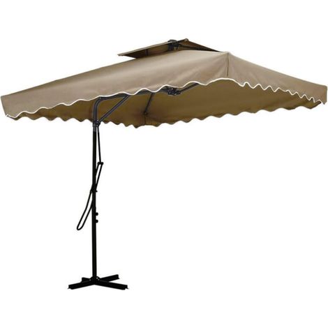 Ombrellone da Giardino Decentrato impermiabile - Misura 250x250x230 cm - Apertura a Leva con Base a Croce e Struttura in Metallo Antiruggine - Colore beige (1/5)