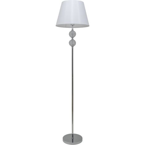 Pie de salón cromo bolas cristal copen pantalla lona blanca 1xE27 (1/3)