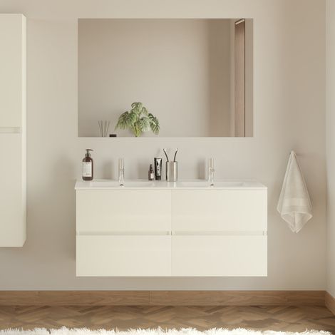 Meuble de salle de bain 120cm double vasque - 4 tiroirs - blanc - IDA (1/5)