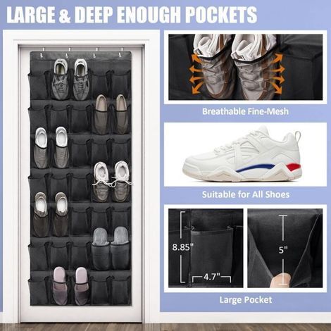 Organisateurs de chaussures de porte 35 poches en filet Organisateur de chaussures suspendu Étagère à chaussures pour placard Entrée Chambre Salle de bain Garde-manger Porte-chaussures (1/4)