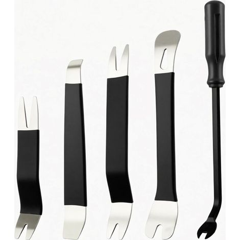 Set d'outils de démontage Automobile, 5 pièces de Cales en métal pour Garnitures + Outil de Levage, kit de réparation Automobile pour Le Retrait des Panneaux de Porte et de Garniture (5, Noir) (1/4)