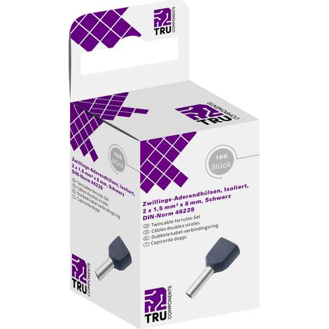 TRU COMPONENTS T1906C155 Zwillings-Aderendhülse 1.5 mm² Teilisoliert Schwarz 100 St. (1/3)