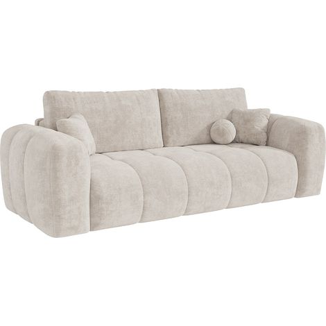 Divano letto 3 posti express in tessuto ciniglia beige Letto 140 cm Materasso 13 cm memory foam - BRIVANO