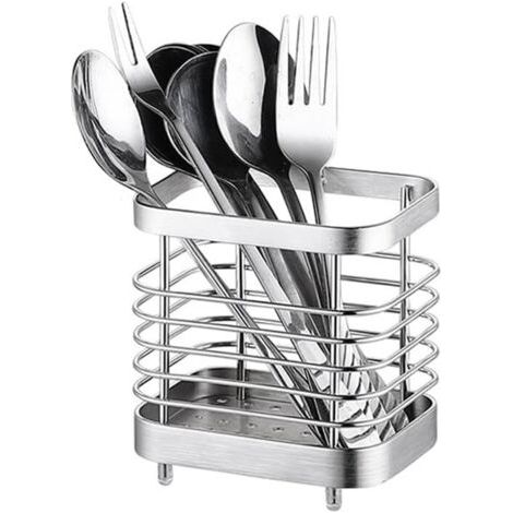 Support à ustensiles de cuisine en acier inoxydable, panier à couverts mural avec base amovible pour couteaux, fourchettes, cuillères, support de rangement pour couverts (petit format argenté)