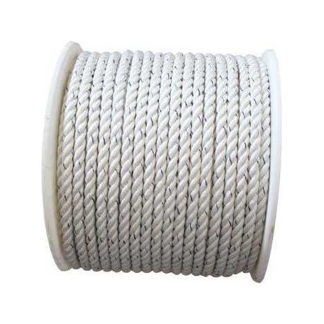 Cordón SEGURA pol. 3 cabos alma trenzada 10 mm. Blanco/azul 100 m.