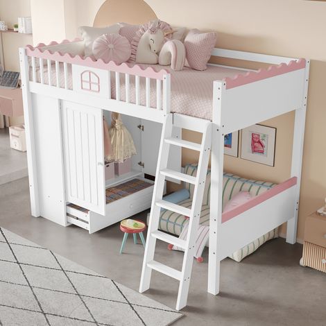 struttura letto 90x200 bambini con armadio LED bianco OKMYHOME (1/5)
