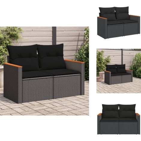 Canapé de jardin avec coussins 2 places noir résine tressée - Canapé De Jardin - Salon De Jardin - Meuble De Jardin - Résine Tressée - Rotin Synthétique (1/5)