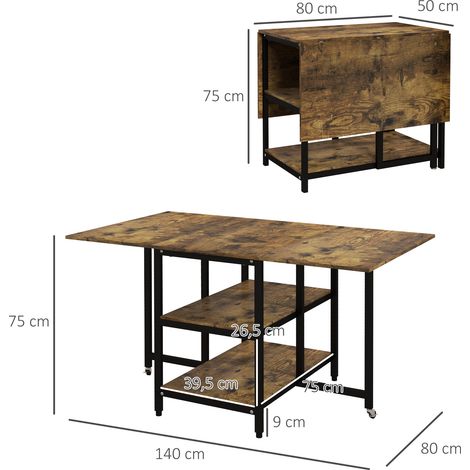 Table de salle à manger pliante, design industriel, 140 cm x 80 cm x 75 cm, marron et noir (1/5)