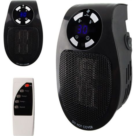 500W Plug-in Heater, Mini Electric Socket Air Heater, Wall-Mounted Space Heater with Remote Control, 500W Electric Fan Heater with 2 Air Speeds, Thermostat, Timer (Black) (1/5)