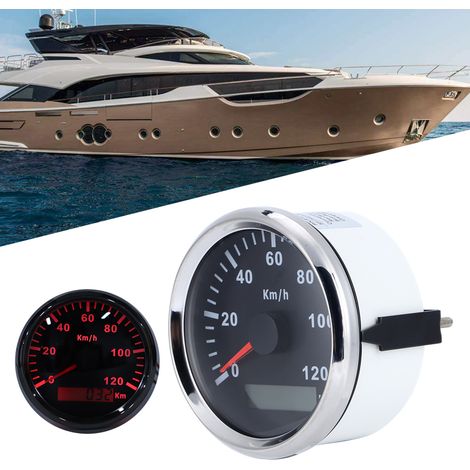 85 mm / 3,3 Zoll Universal-GPS-Tachometer, wasserdicht, beschlagfrei, 0-120 km/h, für Auto, LKW, Boot, Motor (silberner Rahmen, schwarzes Zifferblatt) (1/5)