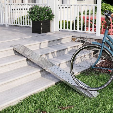 Rampe de chargement pliable en acier, charge maximale 230 kg, compacte et antidérapante, pour motos et vélos avec roues de 22 cm de large, 190 x 22 x 8 cm, argent. (1/5)