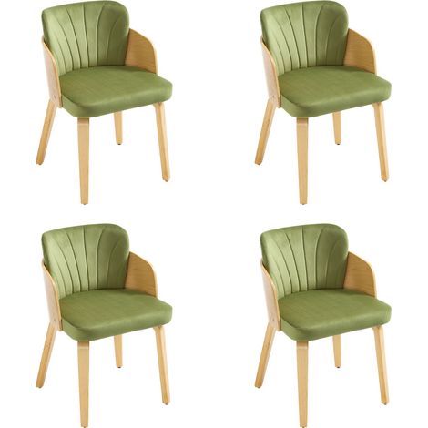 Wahson Lot de 4 Chaises en Velours, Chaise de Cuisine avec Pied Bois Chaise de Salle a Manger pour Restaurant, Vert (1/5)