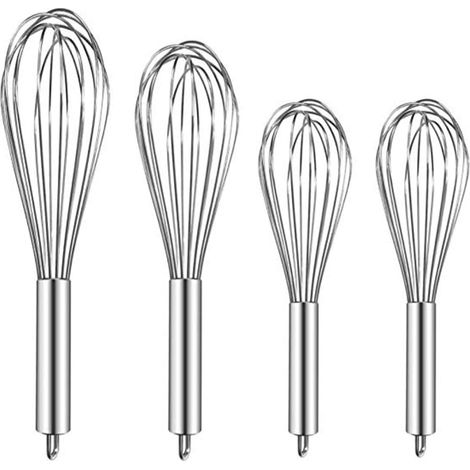 Fouet Acier Inoxydable - 4 Pièces 20 cm 20 cm 25 cm 30 cm - Ustensile Cuisine Mélange Pâte Œufs Sauce - Lot Complet (1/5)