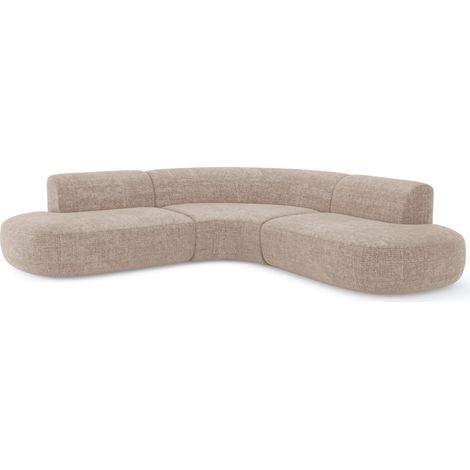 Canapé grand angle 5 places en velours gaufré beige WONDER (1/5)