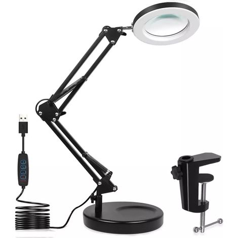 Ortviai – LED-Lupenleuchte 10× mit 72 LED – 3 Farbtemperaturen, Dimmung 10–100 % – Standfuß und Klemme 2-in-1, freihändig – Lesen, Nähen und Basteln, Schwarz (1/4)