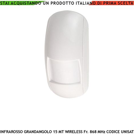 Rilevatore Infrarosso Radio 15 MT Grandangolo da Interno Frequenza 868 MHz Bidirezionale Codifica UNISAT2 Anti Jamming Anticoll. Antimanomissione Rilevatore Movimento Volumetrico Sensore PIR look down (1/4)