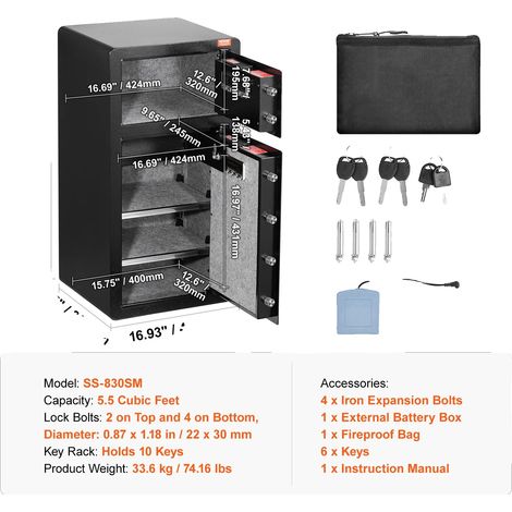 Coffre-fort, verrouillage par empreinte digitale, système d'alarme double, Accès 2 voies 5.5CU.FT (1/2)