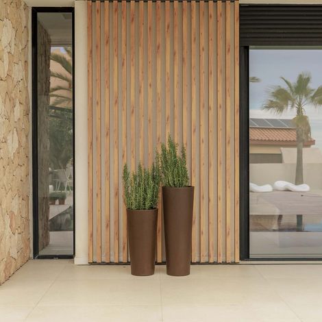 FICUS 60 Macetero Redondo y Alto de Interior y Exterior Para Plantas y Flores Muy Resistente al Paso del Tiempo. Hecho de Polietileno en España - Bronce