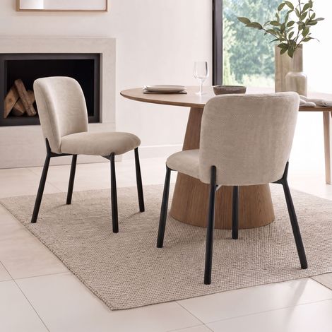 Lot de 2 chaises repas en tissu texturé beige et métal noir - POPKI (1/5)