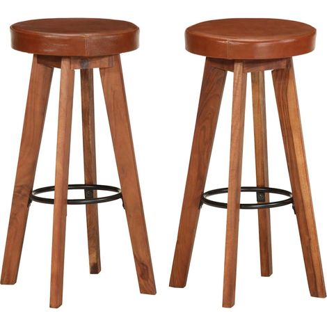 vidaXL Chaises de bar lot de 2 cuir véritable et bois d'acacia solide (1/5)