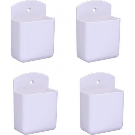 BEBUSINGOTO 4er-Pack weißer Fernbedienungshalter, an der Wand montierte Aufbewahrungsbox für Fernbedienungshalter für Zuhause, Büro, Schlafzimmer, selbstklebende Box