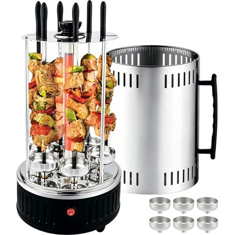 Barbecue vertical, barbecue électrique de table, barbecue en acier inoxydable, barbecue électrique à brochettes avec 6 brochettes, barbecue électrique vertical pour maison, fêtes, balcon ou jardin (1/5)