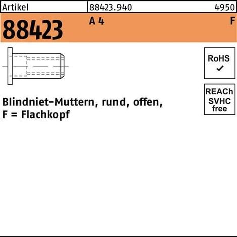 Écrou à sertir en aveugle R 88423 FLAKO M4/0,25 - 3,0 A 4 500 pièces