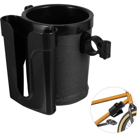 Support vélo 3-en-1 avec porte-gobelet, support téléphone et compartiment pour clés, accessoire pour poussette et vélo, compatible gourdes, canettes et smartphones, noir (1/5)