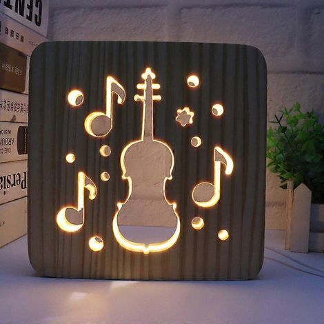 Lampe en bois créative, veilleuse LED/motif sculpté en 3D, lampe d'ambiance pour chambre, salon, table de chevet (19 cm x 19 cm) (1/5)