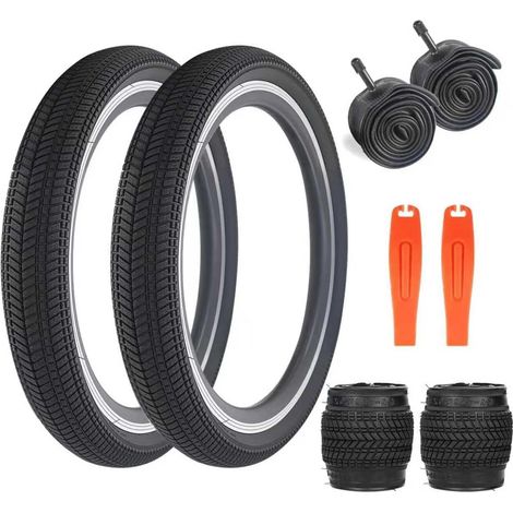 Lot de 2 pneus de vélo 16" 16 x 2,125-57-305 et 2 Chambres à air de 16" pour BMX, VTT, vélo d'enfant, Tricycle, Cruiser (1/5)