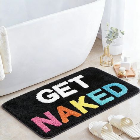 Tapis de bain coloré antidérapant 40 x 60 cm lavable avec inscription drôle pour la douche, les toilettes, absorbant, noir (1/5)