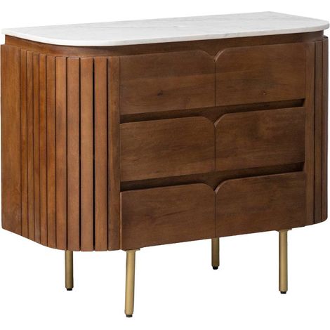 Made In Meubles – Meuble sous vasque simple en bois de manguier massif et marbre blanc – Dimensions 81x92x43 cm – Design épuré pour salle de bain moderne (1/5)