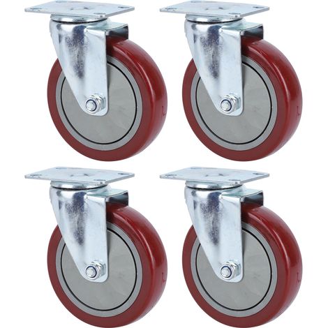 Set de 4 roulettes pivotantes PU 360° pour meubles et chariots, charge max 250 lb par roue, 5 pouces. (1/5)