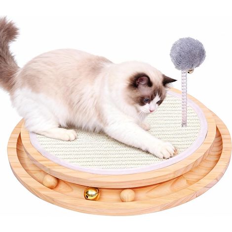 Grattoir pour chat 3 en 1 avec sisal mat naturel - Jouet interactif pour chat - Circuit à billes en bois avec boule - MMCD-ZGL-04844 (1/5)