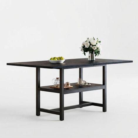 ELVMI Mesa de Comedor para 4 a 6 Personas con Estante de Almacenaje, Cocina y Comedor, Negra (1/5)