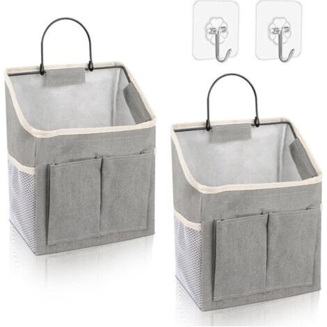 Organiseur suspendu 2 pièces, sacs muraux imperméables, panier pliable avec poches, suspendre 3 compartiments pour la maison (Gris)