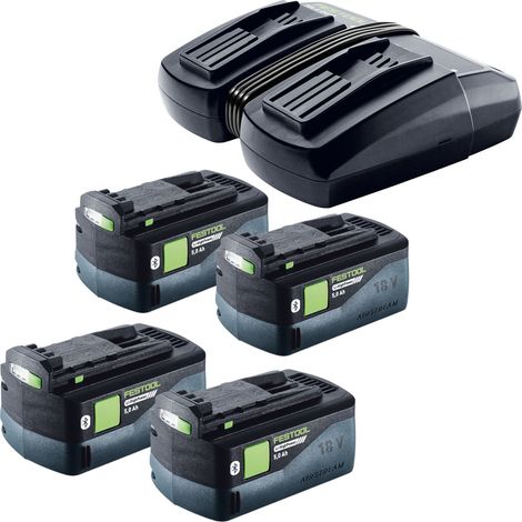 Set Festool Energie 4x BP 18 Li 5,0 HP-ASI pacco batteria HighPower 18 V 5,0 Ah (4x 578519) + caricabatterie doppio TCL 6 DUO (577017)