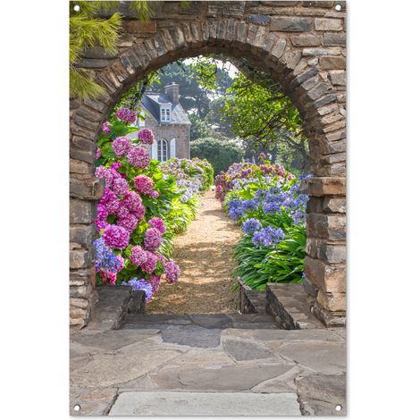 Balcony Privacy Banner Flowers - Peek-a-boo - Hydrangea - Summer 80x120 cm (1/5)