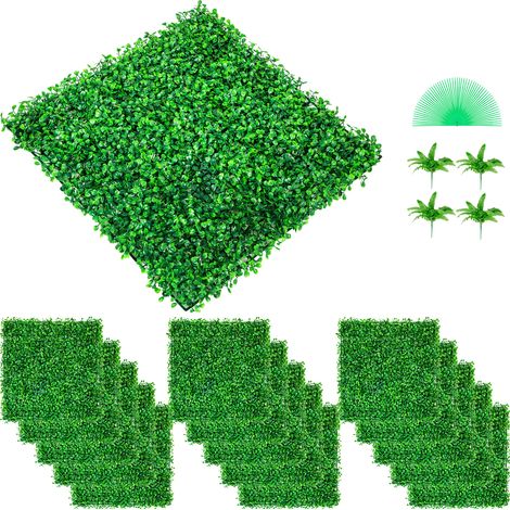 Mophorn Künstliche Buchsbaumpaneele, 48 Stück,25,4 x 25,4 cm, UV-beständig, 4 cm, Heckenpaneele, Kunstrasen-Hintergrundwand für Sichtschutzzaun, Garten- und Hinterhofdekoration für drinnen und draußen