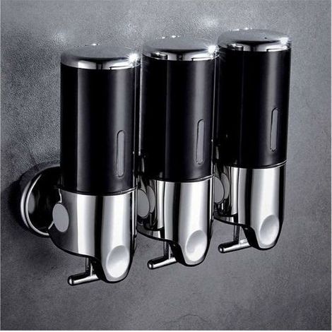 (Schwarzer) Seifenspender - Hendalino - 3-fach - Wandmontage ohne Bohren - 3 x 500 ml - Schwarz